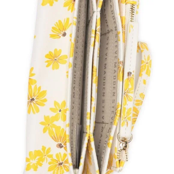 Flap Wristlet STEVE MADDEN Beautiful Yellow Floral & Functionality - Picture 15 of 16